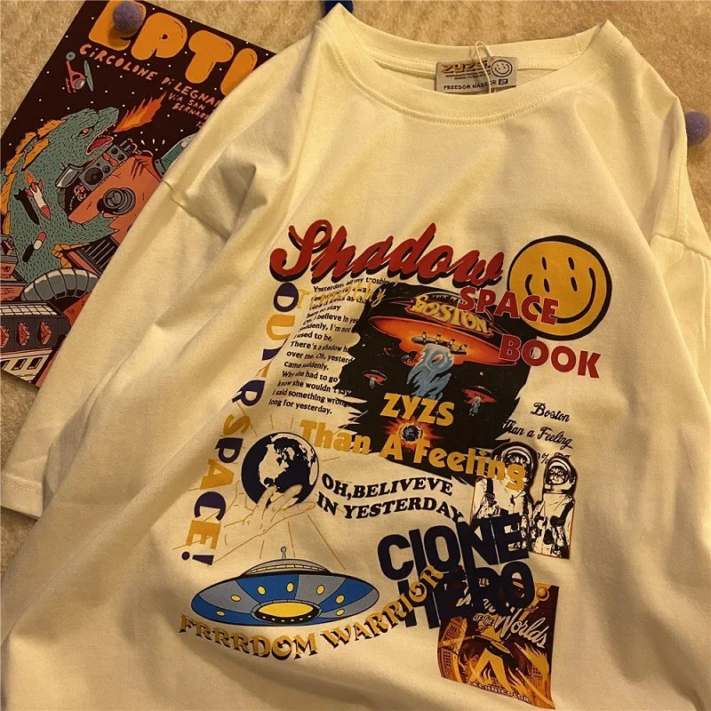 Women’s Alien Print Oversized T-Shirt – Y2K Harajuku Streetwear Tee for Summer Casual Style
