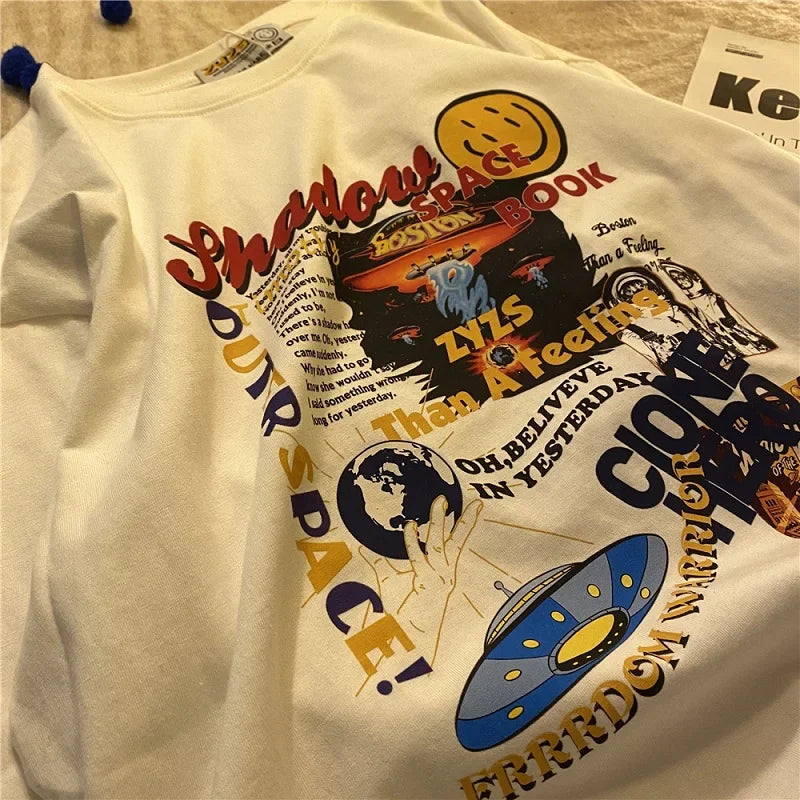 Women’s Alien Print Oversized T-Shirt – Y2K Harajuku Streetwear Tee for Summer Casual Style